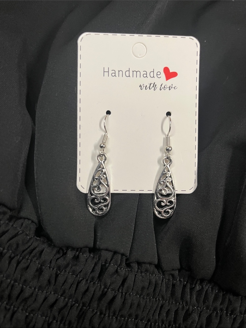 Handmade Silver Teardrop Dangle Earrings - Silver